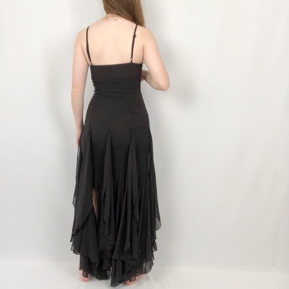 Stunning 100% Silk BCBGMaxAzria Ruffle black Draped Maxi Dress/gown. Halter. - Picture 4 of 9